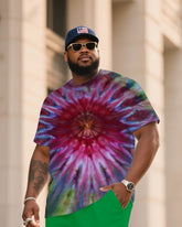 Men's Plus Size Warrior Outbreak Tie-Dye Crewneck T-Shirt Shorts Suit